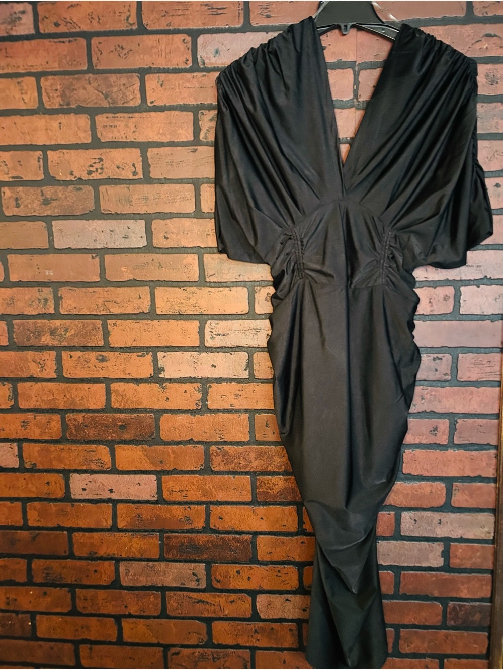Fashion Nova Black Draped V-Neck Maxi Dress